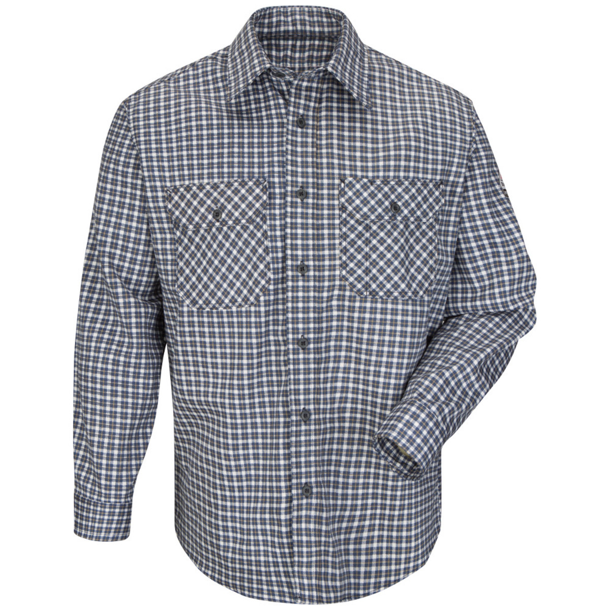 Bulwark® Small| Regular Navy And Khaki Plaid EXCEL FR® ComforTouch® Flame Resistant Uniform Shirt With Button Front Closure Bulwark® Small| Regular Navy And Khaki Plaid EXCEL FR® ComforTouch® Flame Resistant Uniform Shirt With Button Front Closure