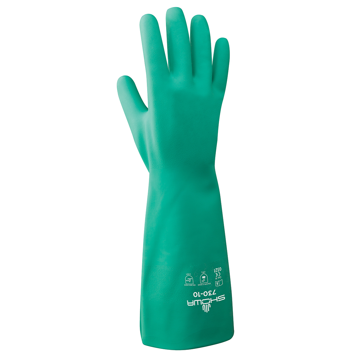 SHOWA® Green Cotton Flock Lined 15 mil Nitrile Chemical Resistant Gloves