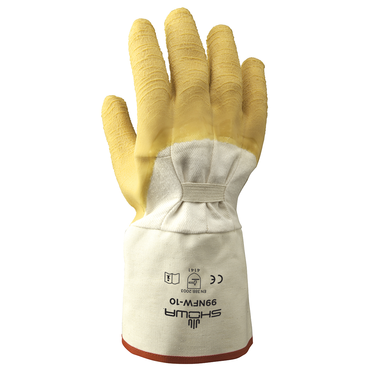 SHOWA® Size 10 Heavy Duty Natural Rubber Palm Coated Work Gloves With Cotton Liner And Gauntlet Cuff