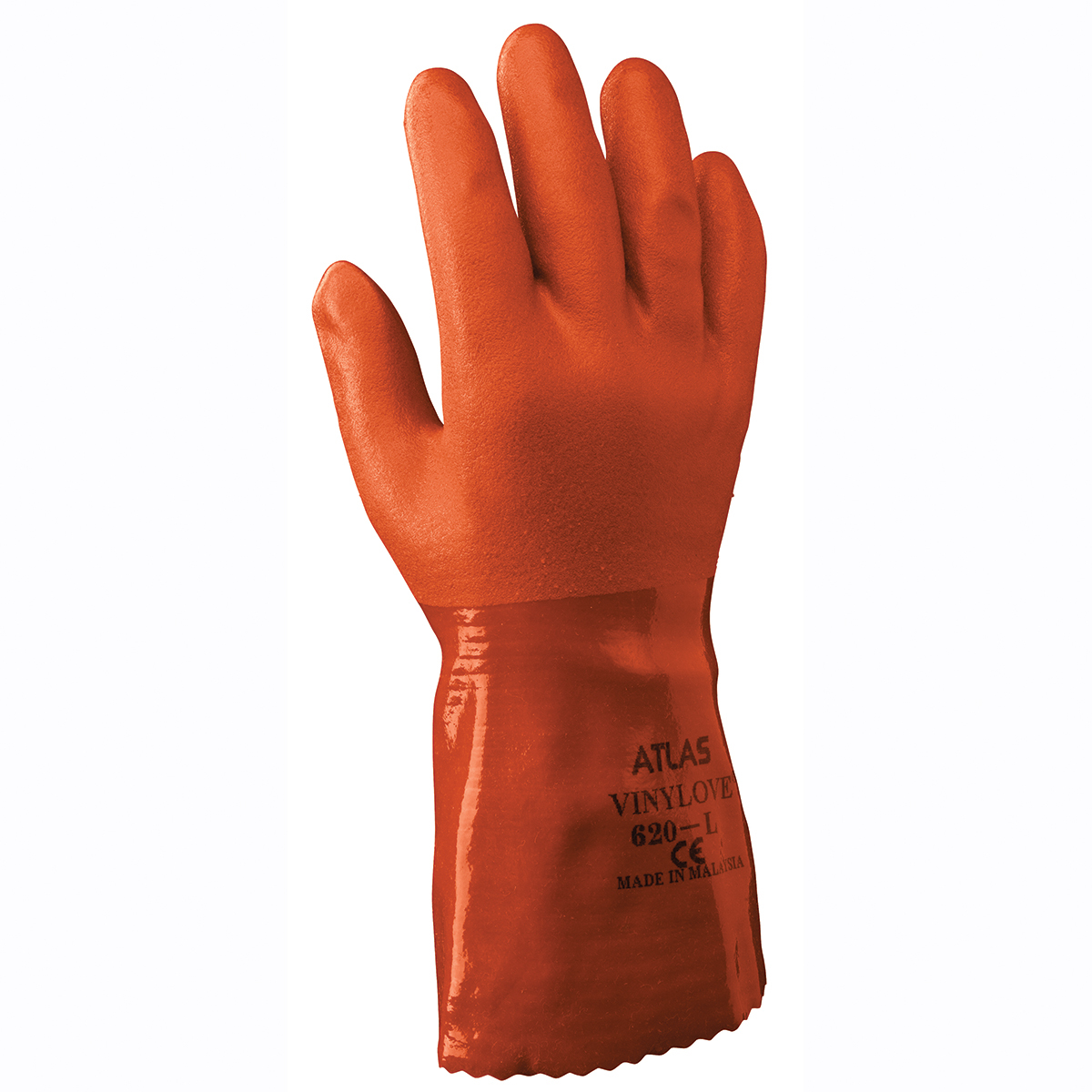 SHOWA® Size 10 Orange ATLAS® Cotton Lined PVC Chemical Resistant Gloves