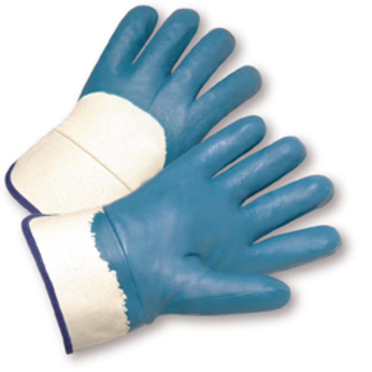 PIP® Large  Heavy Weight Light Blue Nitrile Palm, Finger And Knuckles Coated Work Gloves With Jersey Liner And Safety Cuff