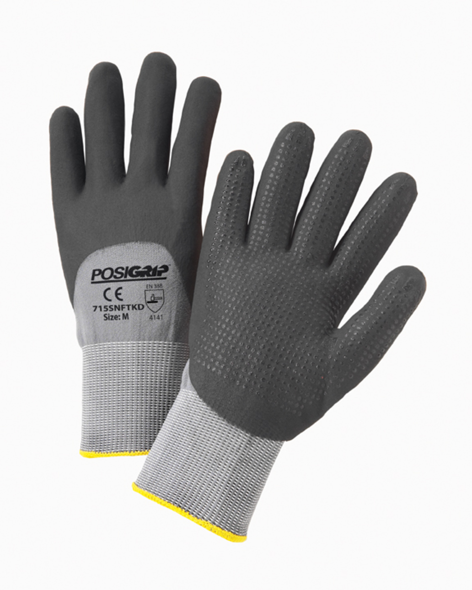 PIP® Large PosiGrip® 15 Gauge Black Nitrile Palm Finger And Knuckles Coated Work Gloves With Nylon And Spandex Liner And Knit Wr