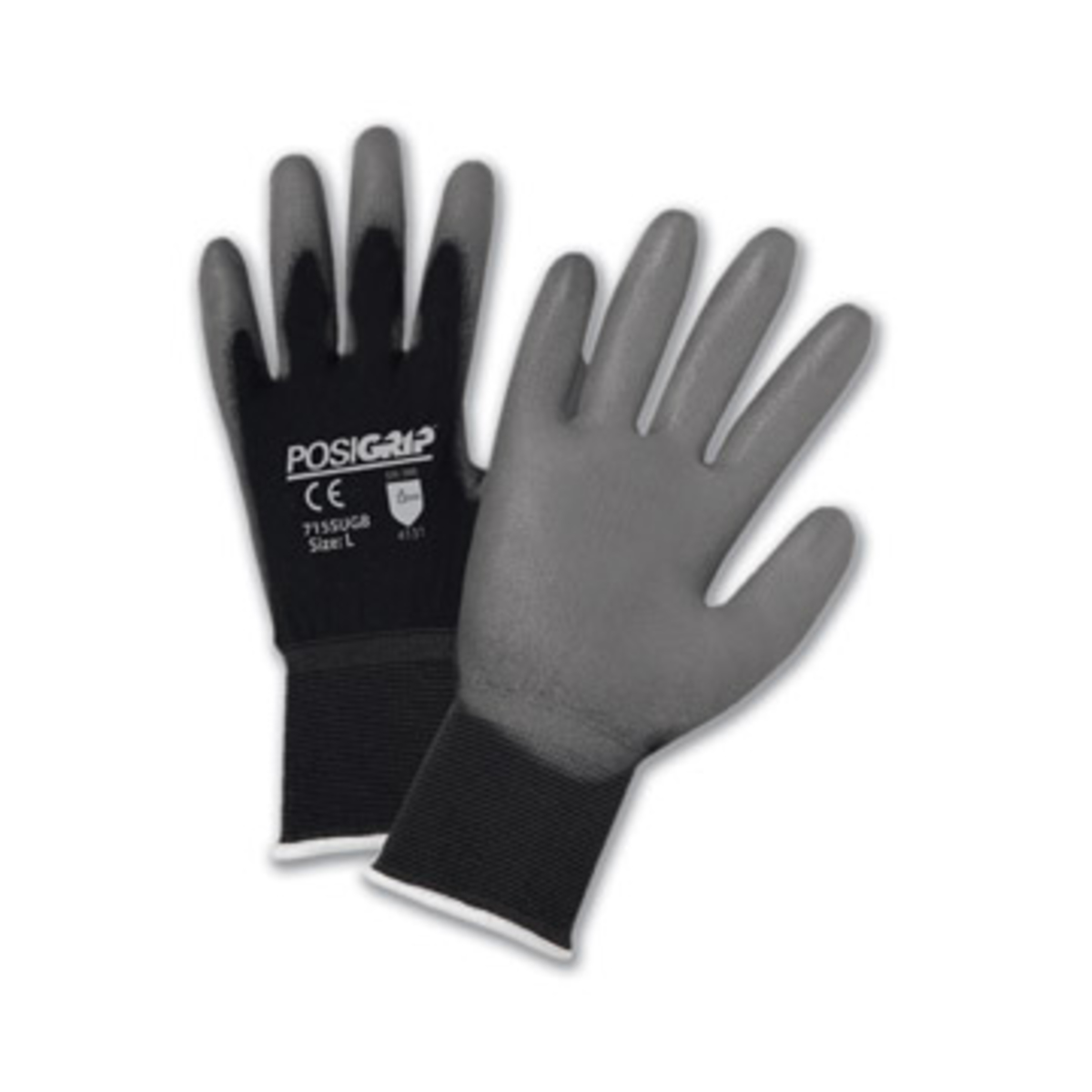 PIP® Large PosiGrip® 15 Gauge Gray Polyurethane Palm And Finger Coated Work Gloves With Nylon Liner And Rib Knit Cuff