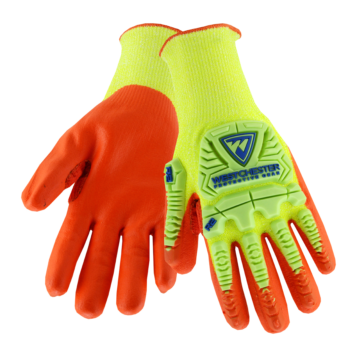 PIP® Large  10 Gauge Orange Nitrile Palm And Finger Coated Work Gloves With High Performance Polyethylene Liner And Rib Knit Cuf