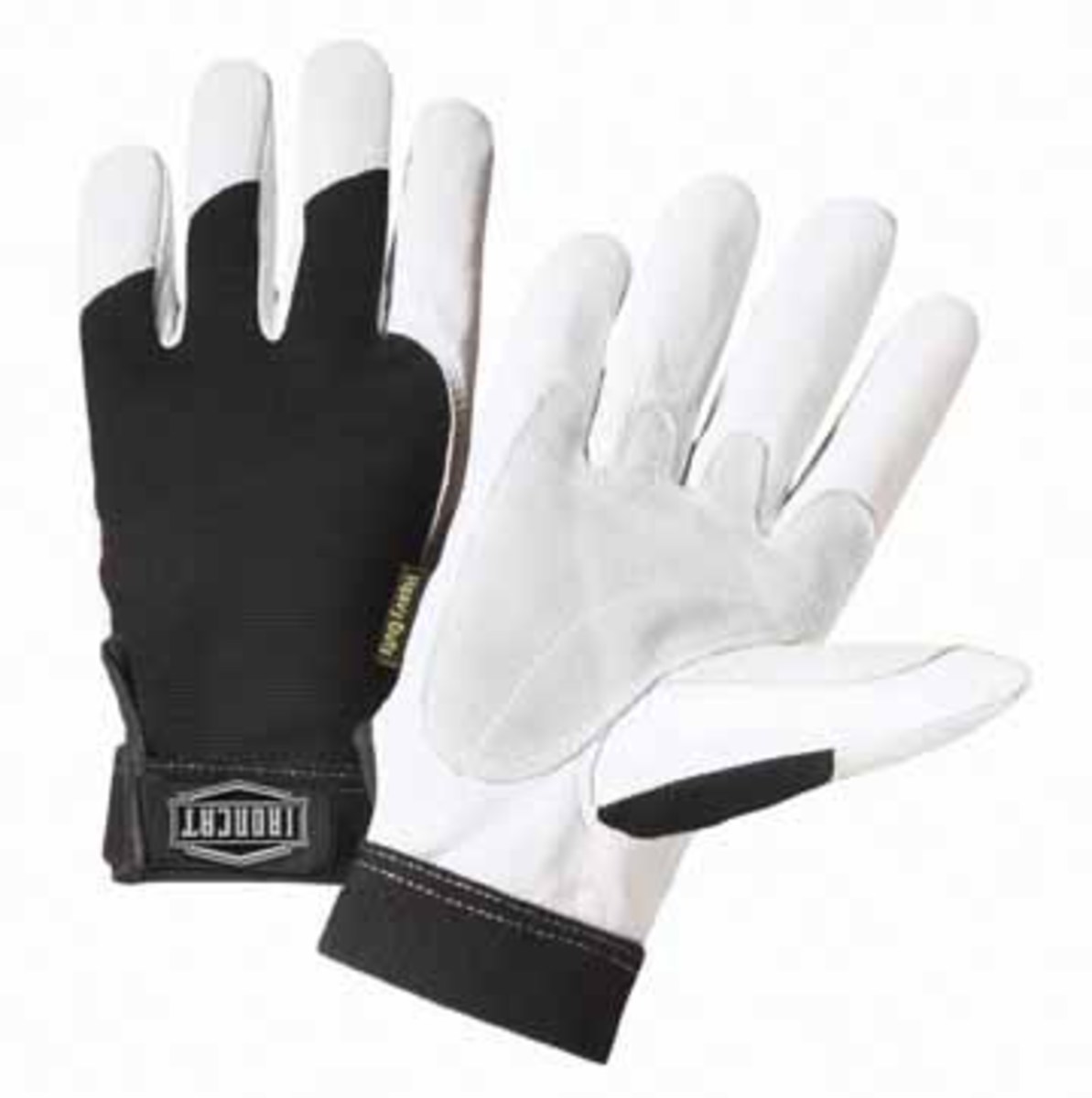 PIP® 2X Black And White Ironcat® Goatskin Full Finger Mechanics Gloves With Hook And Loop Cuff
