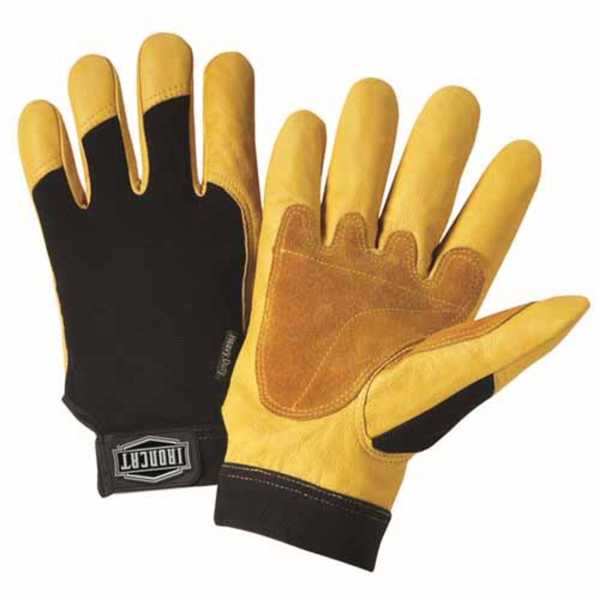 PIP® Small Black And Gold Ironcat® Cowhide Full Finger Mechanics Gloves With Hook And Loop Cuff