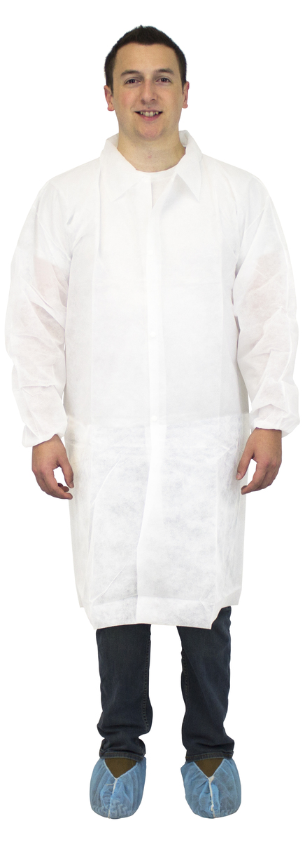 Safety Zone® 4X White Spunbonded Polypropylene Disposable Lab Coat (Availability restrictions apply.) Safety Zone® 4X White Spunbonded Polypropylene Disposable Lab Coat (Availability restrictions apply.)