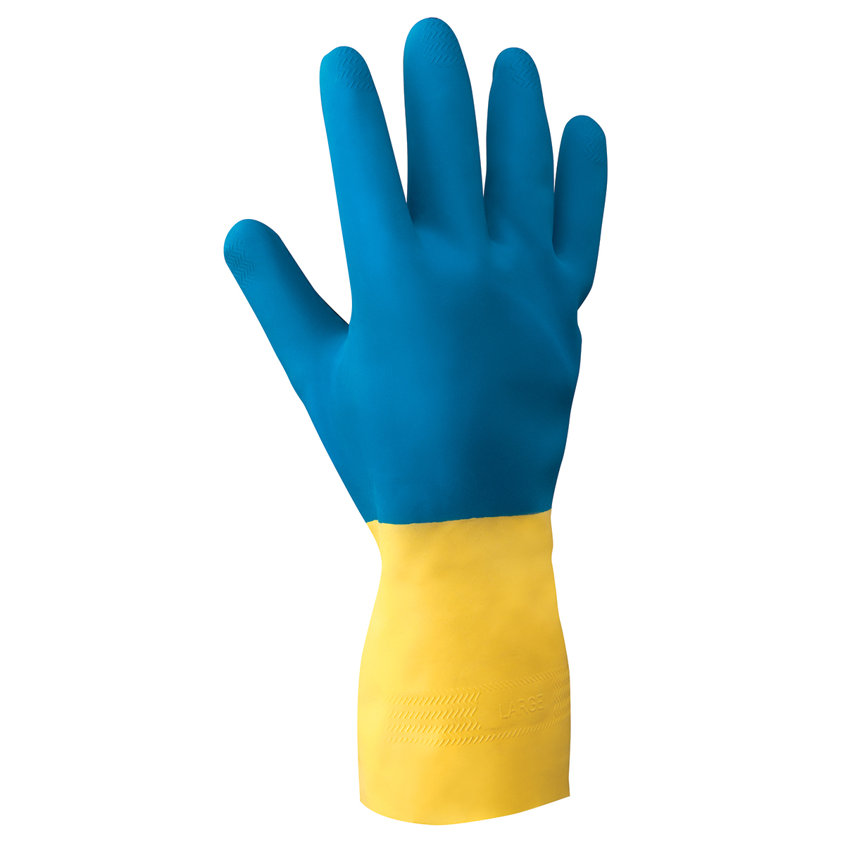 RADNOR® Size 8 Blue And Yellow 22 mil Latex And Neoprene Chemical Resistant Gloves