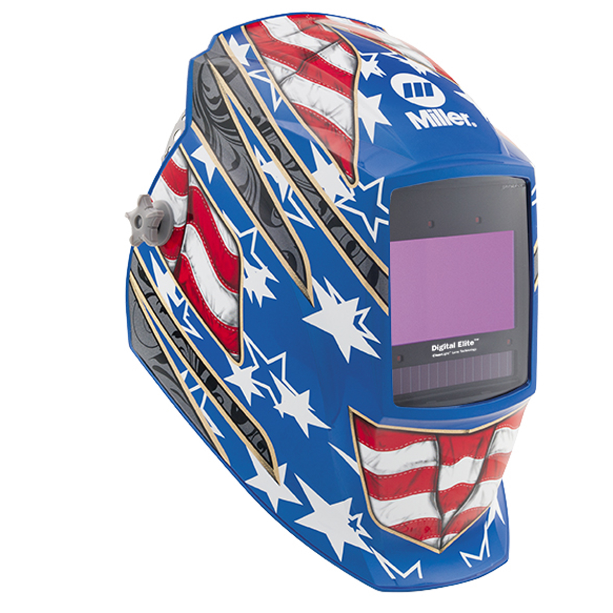 Miller® Digital Elite™ Red/White/Blue Welding Helmet Variable Shades 3, 5 - 13 Auto Darkening Lens Miller® Digital Elite™ Red/White/Blue Welding Helmet Variable Shades 3, 5 - 13 Auto Darkening Lens
