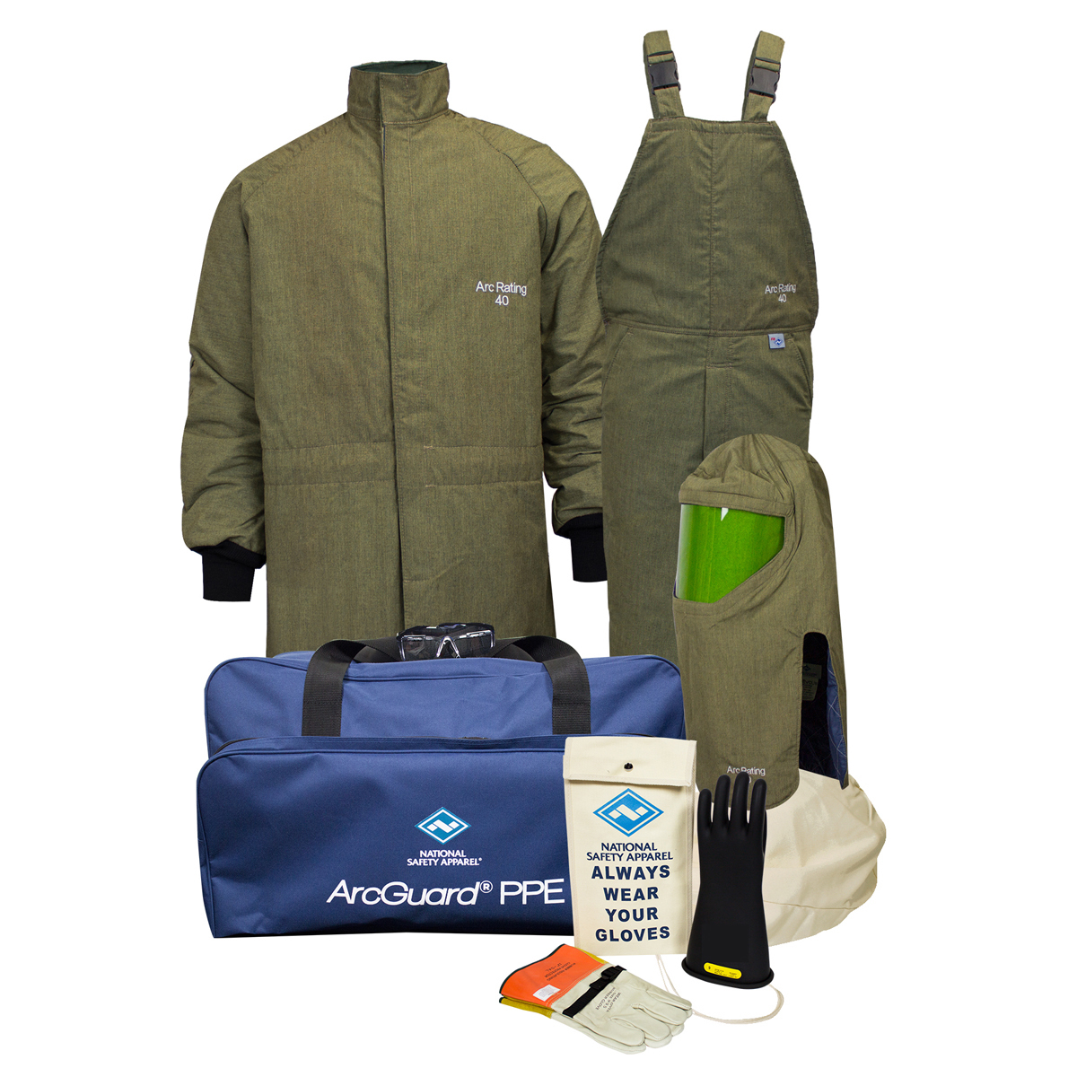National Safety Apparel 3X Olive Green RevoLite™ ArcGuard® Flame Resistant Arc Flash Personal Protective Equipment Kit With Size