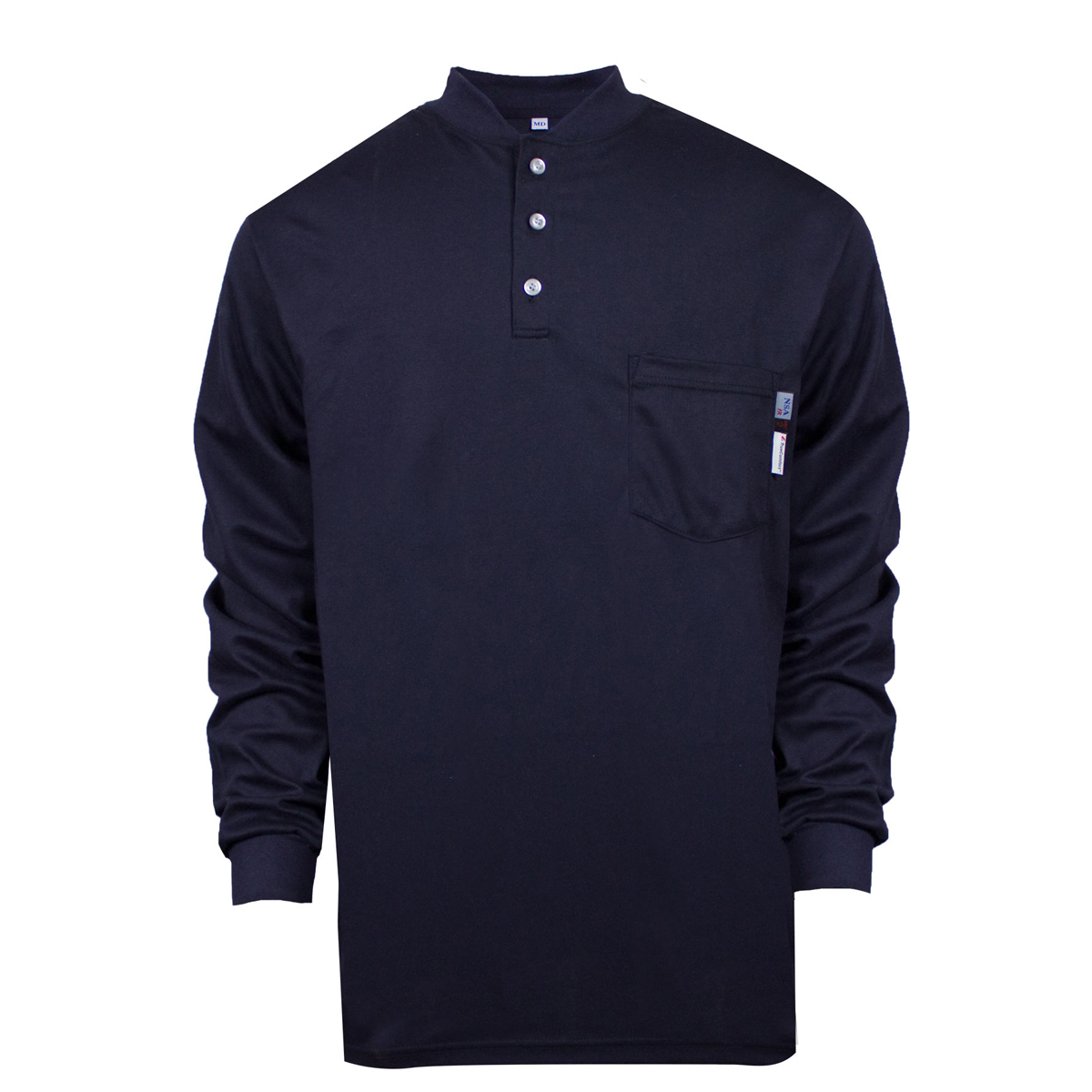 National Safety Apparel X-Large Navy 100% FR Cotton Long Sleeve Flame Resistant Henley Shirt With Button Front Placket Closure National Safety Apparel X-Large Navy 100% FR Cotton Long Sleeve Flame Resistant Henley Shirt With Button Front Placket Closure