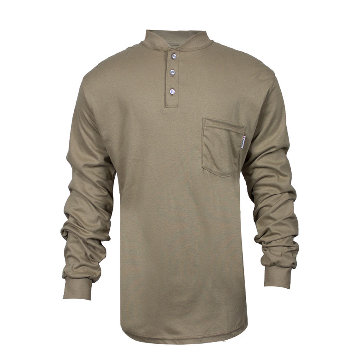 National Safety Apparel X-Large Khaki 100% FR Cotton Long Sleeve Flame Resistant Henley Shirt With Button Front Placket Closure National Safety Apparel X-Large Khaki 100% FR Cotton Long Sleeve Flame Resistant Henley Shirt With Button Front Placket Closure