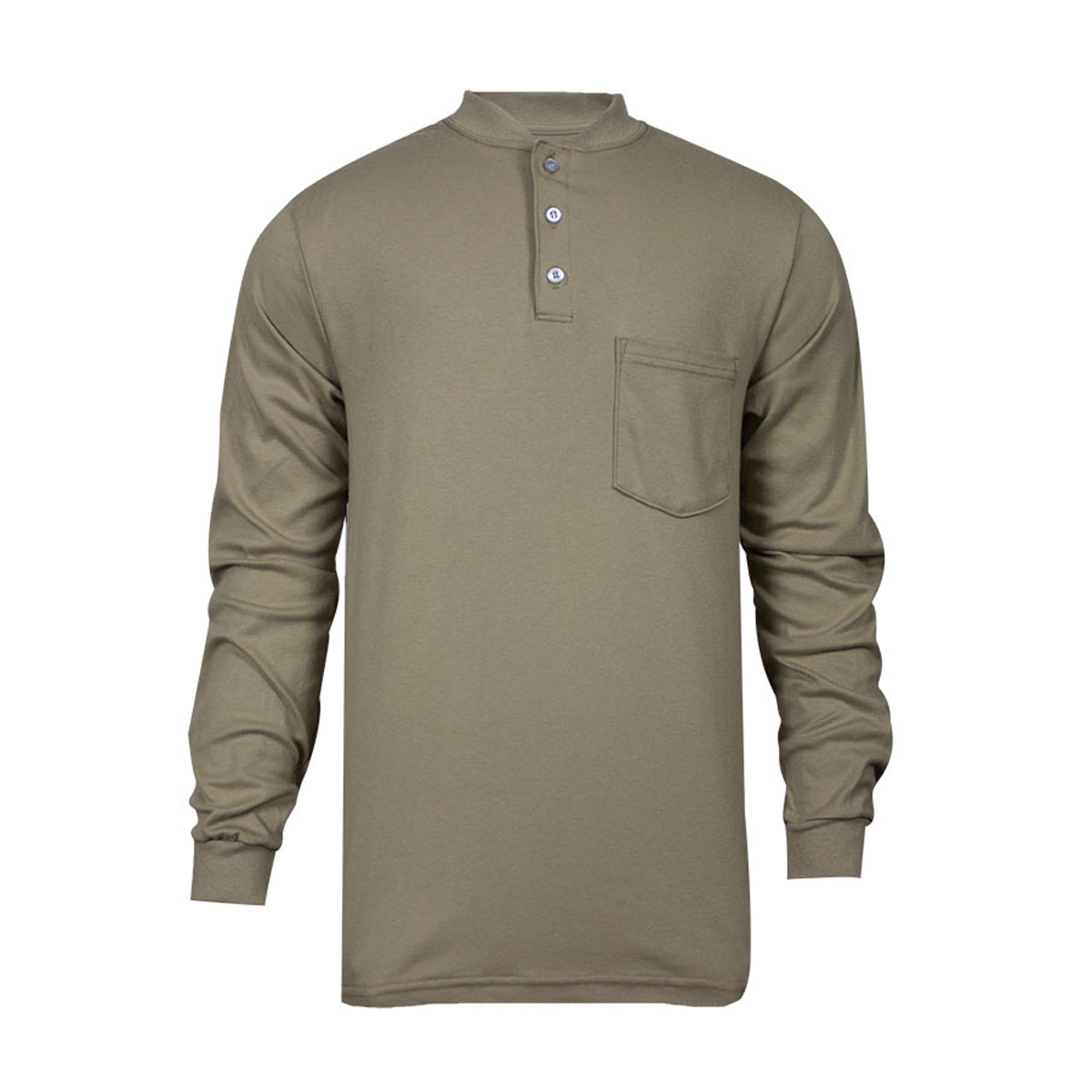 National Safety Apparel Small Khaki FR Classic Cotton™ Long Sleeve Flame Resistant Henley Shirt With Button Front Placket Closur National Safety Apparel Small Khaki FR Classic Cotton™ Long Sleeve Flame Resistant Henley Shirt With Button Front Placket Closur