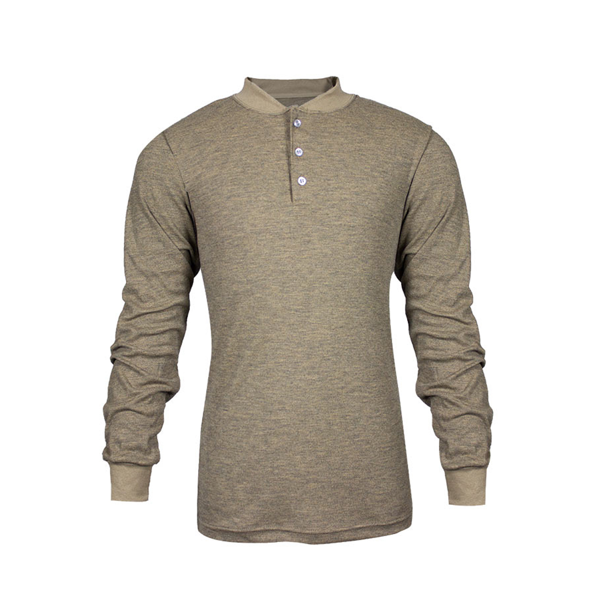 National Safety Apparel Medium Tan TECGEN® CC™ OPF Blend Knit Long Sleeve Flame Resistant Henley Shirt With Button Front Placket