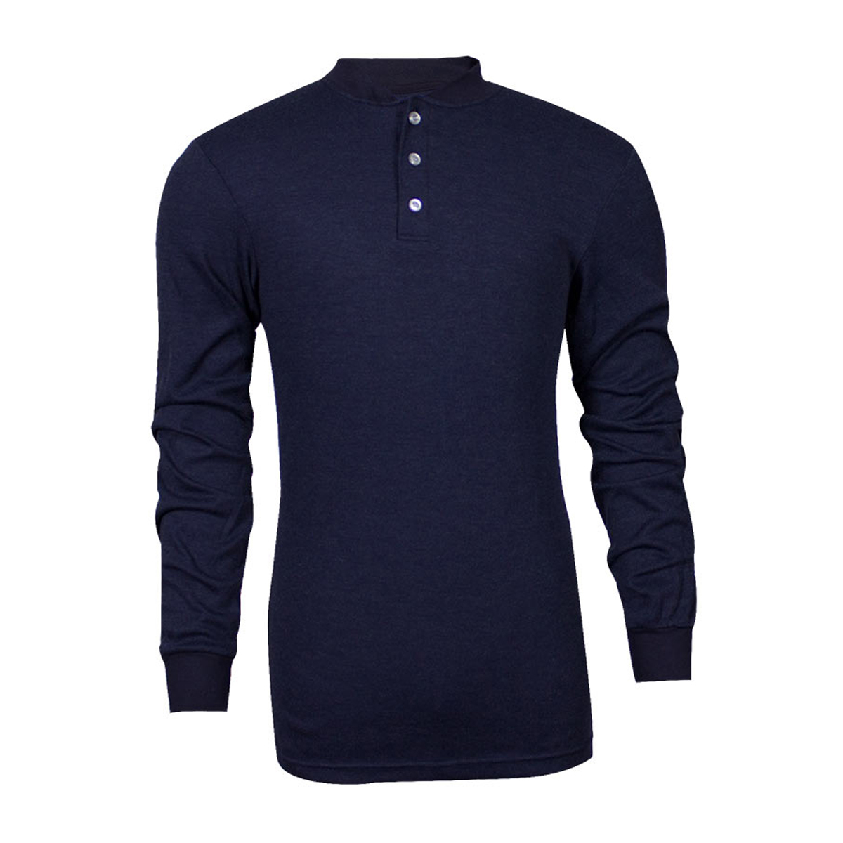 National Safety Apparel Small Navy TECGEN® CC™ OPF Blend Knit Long Sleeve Flame Resistant Henley Shirt With Button Front Placket