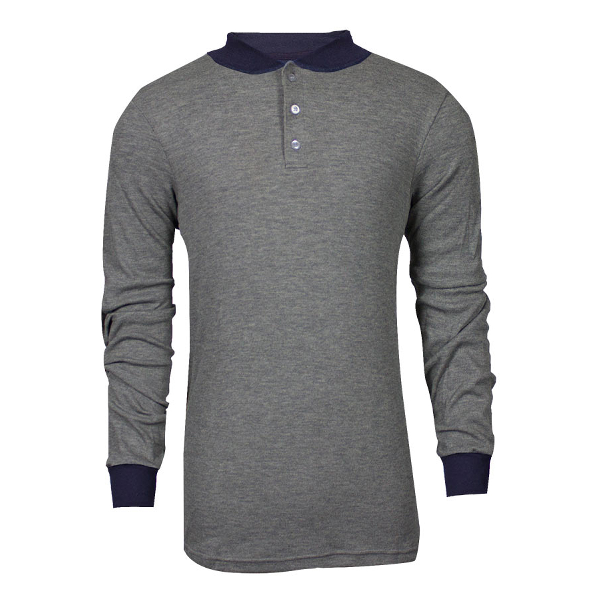 National Safety Apparel 3X Gray TECGEN® CC™ OPF Blend Knit Long Sleeve Flame Resistant Henley Shirt With Button Front Placket Cl