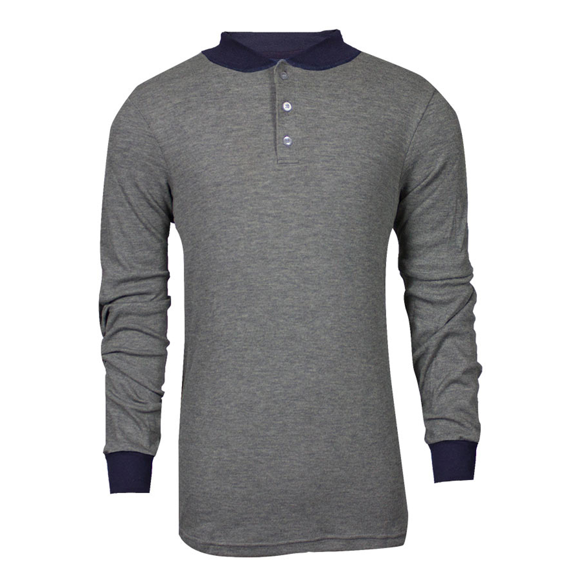 National Safety Apparel 2X Gray TECGEN® CC™ OPF Blend Knit Long Sleeve Flame Resistant Henley Shirt With Button Front Placket Cl