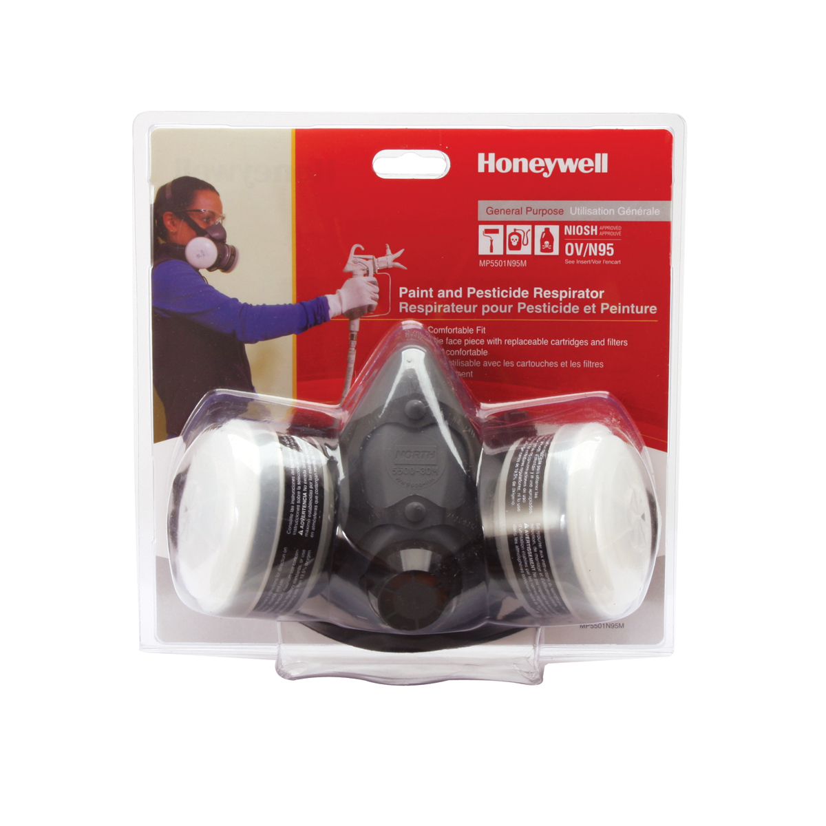 Honeywell Medium 5500 Series Half Face Organic Vapor Elastomeric Air Purifying Respirator With 2 N95 Particulate Filters (Availa