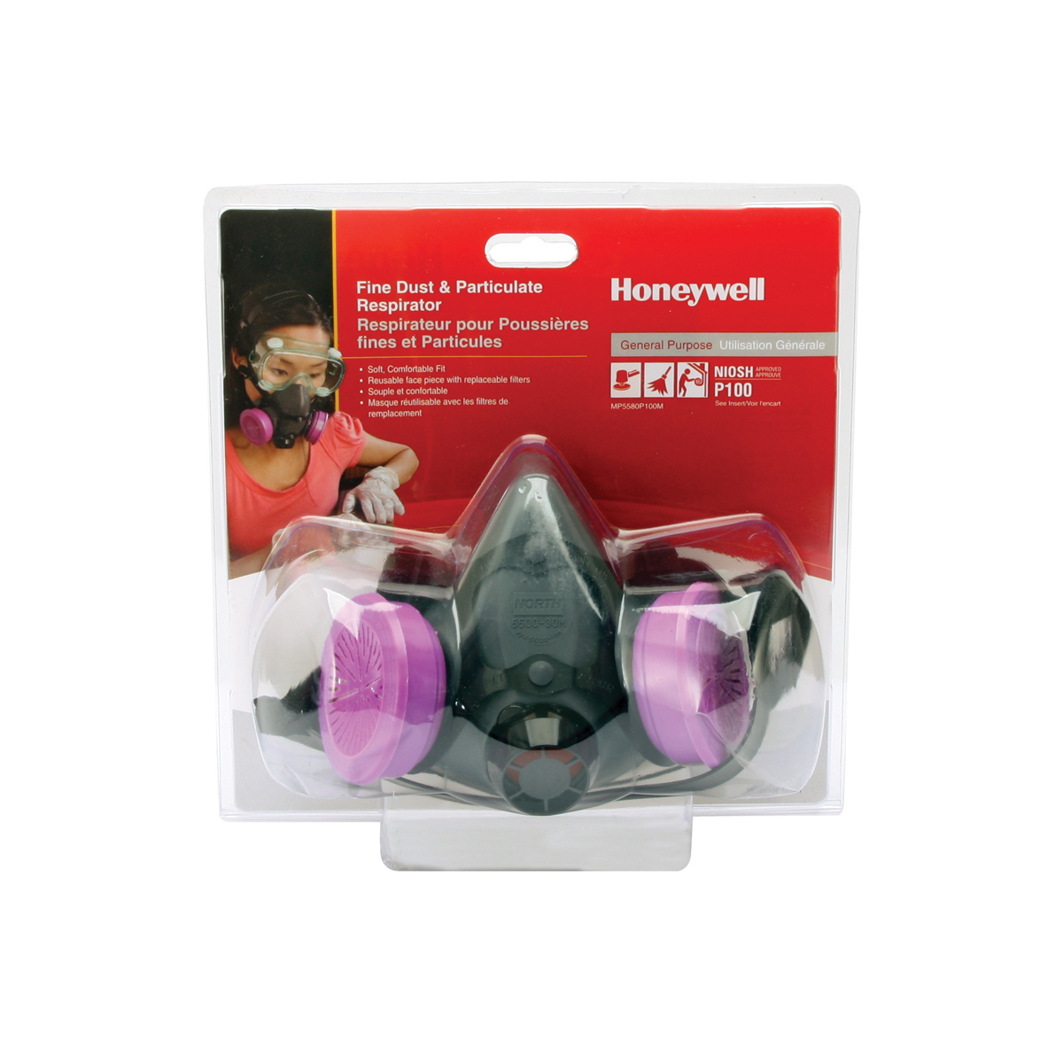 Honeywell Large 5500 Series Half Face Elastomeric Air Purifying Respirator With 2 P100 Particulate Filters (Availability restric
