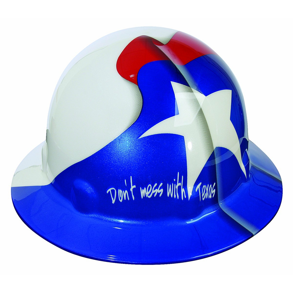 Honeywell White Fibre-Metal® E1 Thermoplastic Full Brim Hard Hat With Rachet/8 Point Ratchet Suspension And Texas Flag Graphic