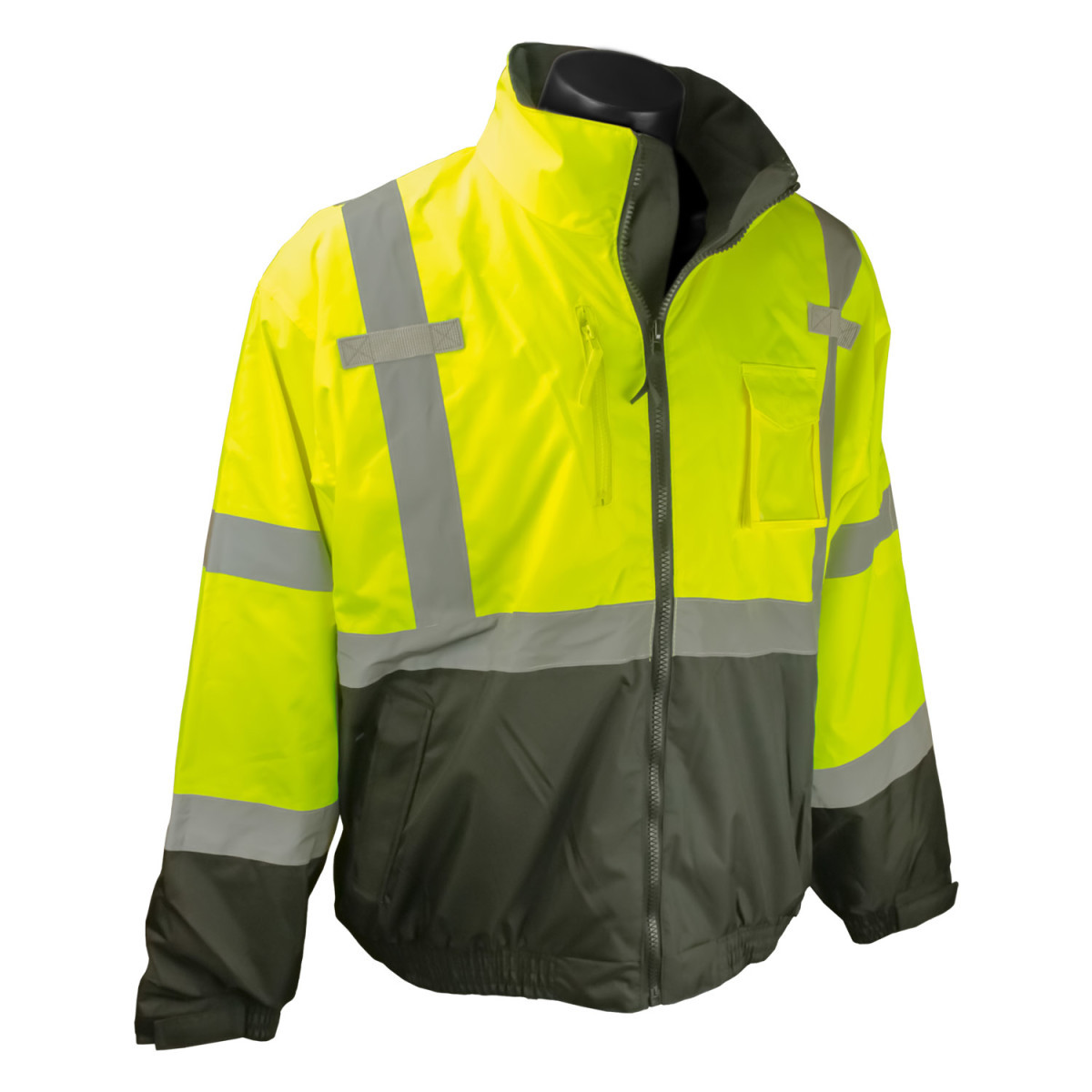 Radians, Inc. 4X Hi-Viz Green/Black RadWear™ Water And Wind Resistant 300D DWR Coated 100% Polyester Oxford Bomber Jacket With R