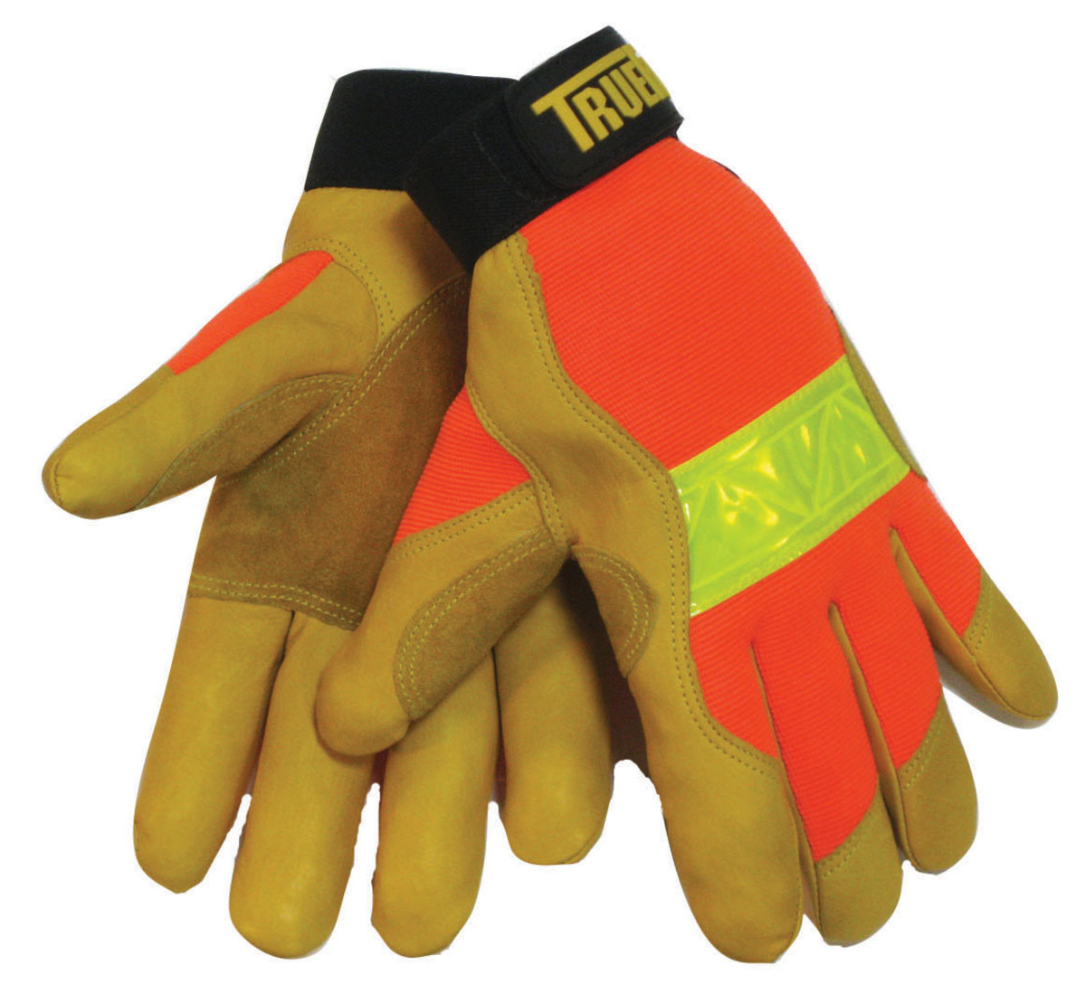 Tillman® X-Large Gold, Hi-Viz Orange And Yellow TrueFit™ Cowhide And Spandex® Full Finger Mechanics Gloves With Elastic/Hook And