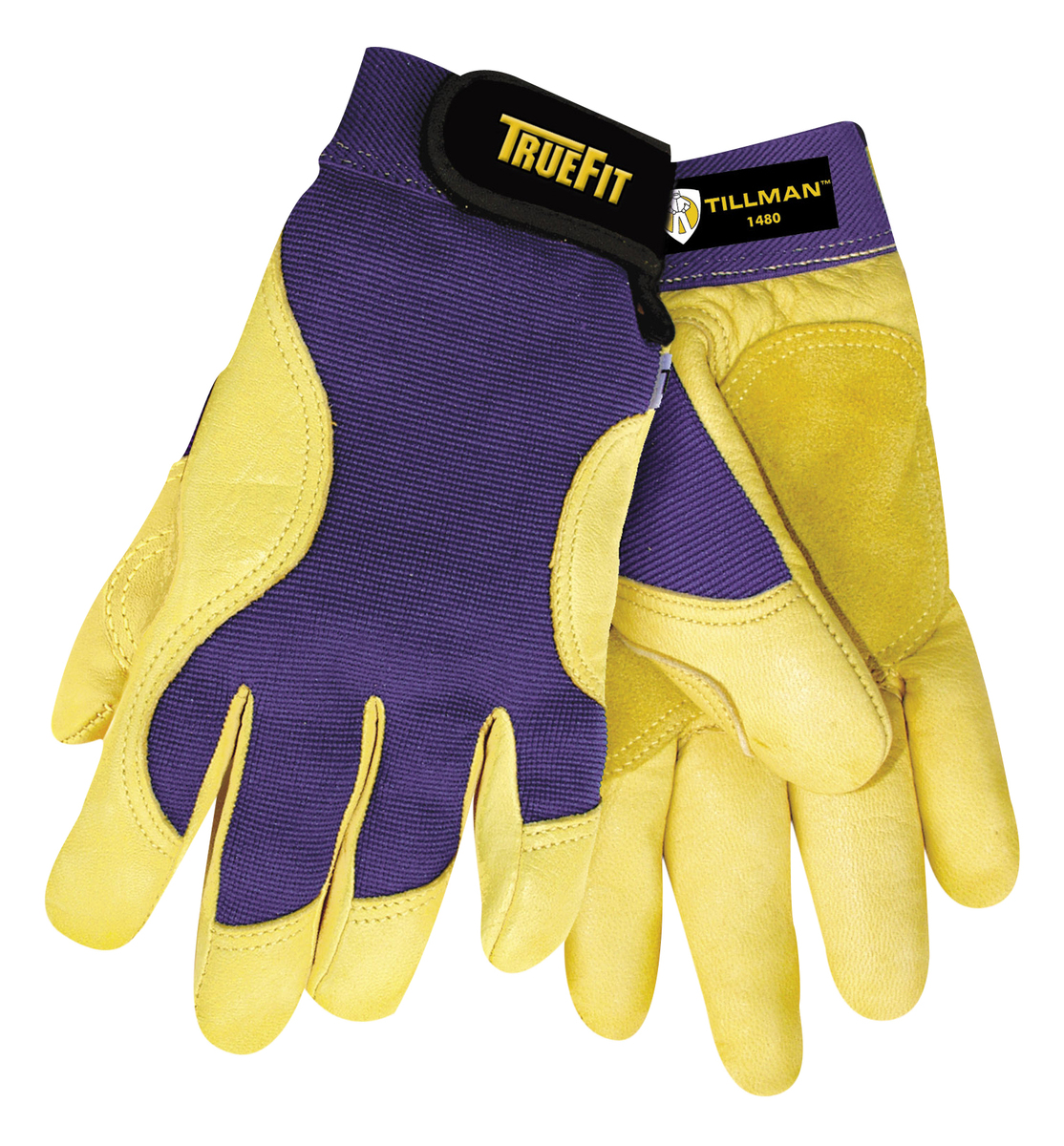 Tillman® Large Blue And Gold TrueFit™ Deerskin And Spandex® Full Finger Mechanics Gloves With Elastic/Hook And Loop Cuff