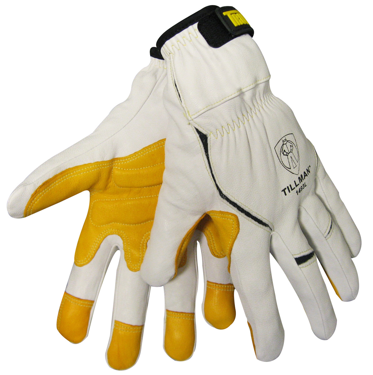 Tillman® Large Pearl And Gold TrueFit™ Goatskin Full Finger Mechanics Gloves With Elastic/Hook And Loop Cuff