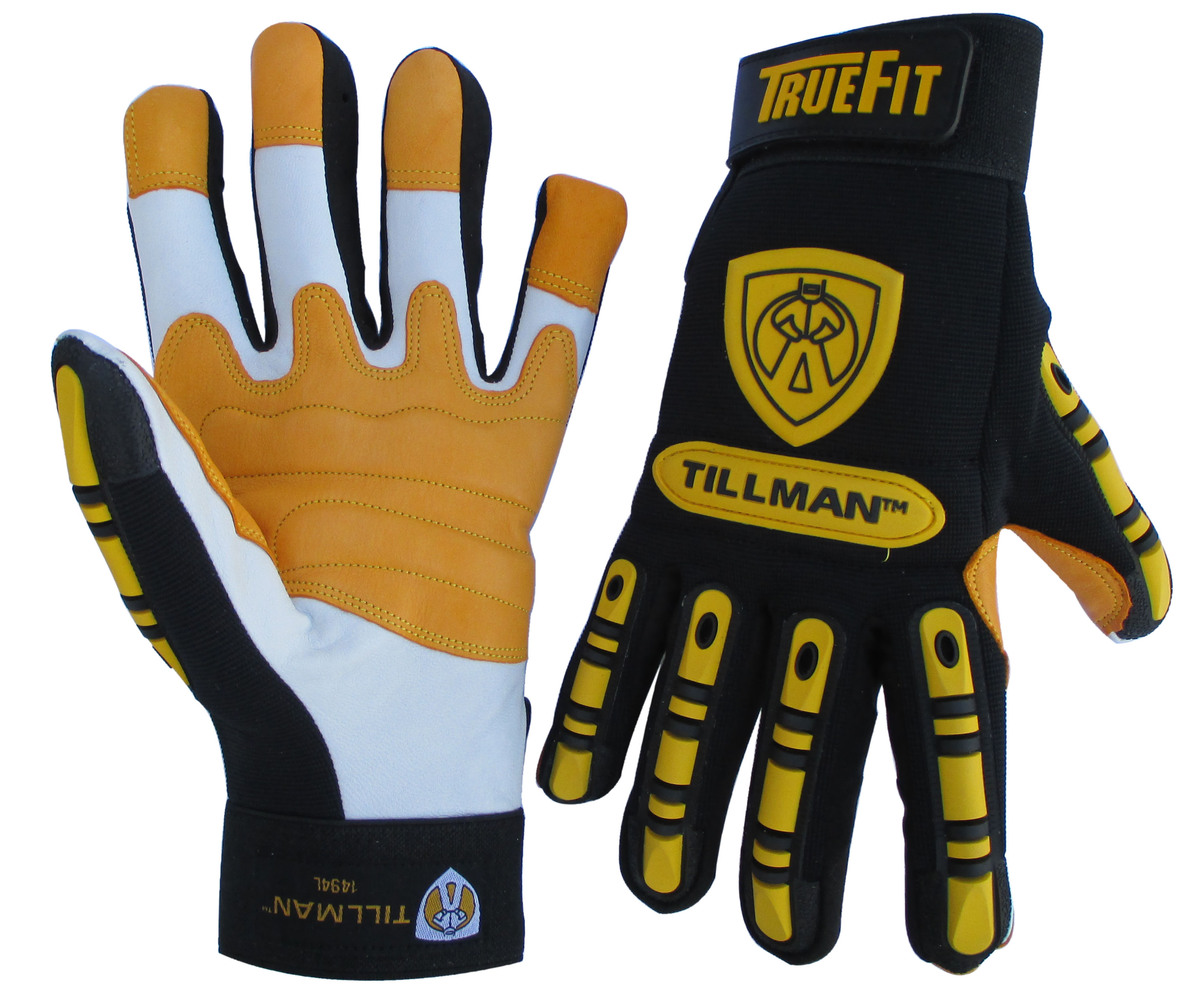 Tillman® X-Large Black, Pearl And Gold TrueFit™ Goatskin And Spandex® Full Finger Impact Protected Mechanics Gloves With Elastic