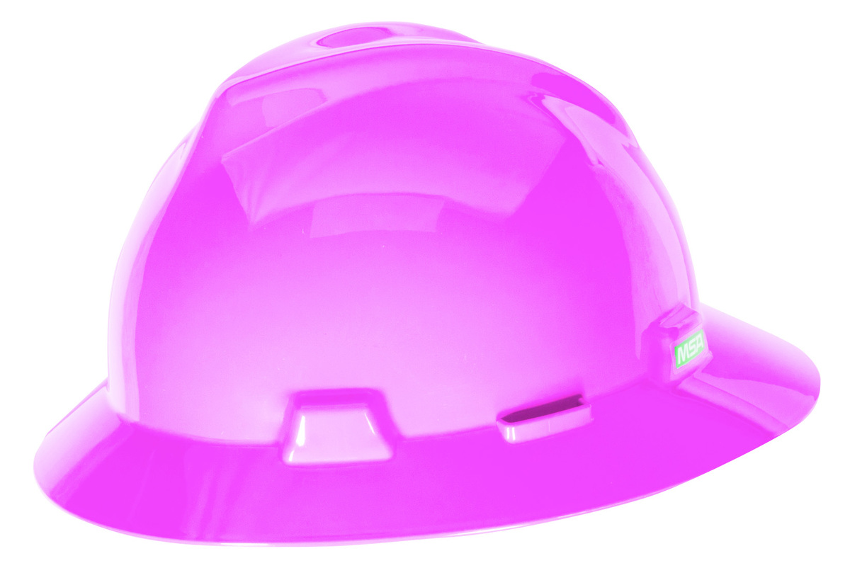 MSA Pink Polyethylene Full Brim Hard Hat With Ratchet/4 Point Ratchet Suspension