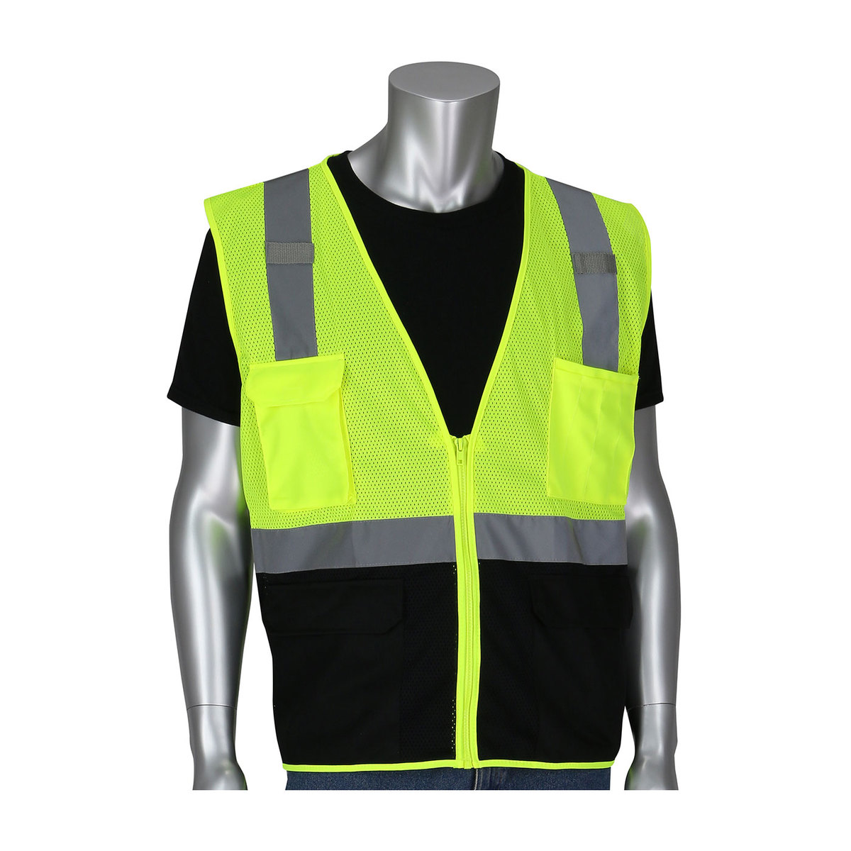 PIP® Large Hi-Viz Yellow/Hi-Viz Orange Breathable Polyester/Mesh Two-Tone Value Vest