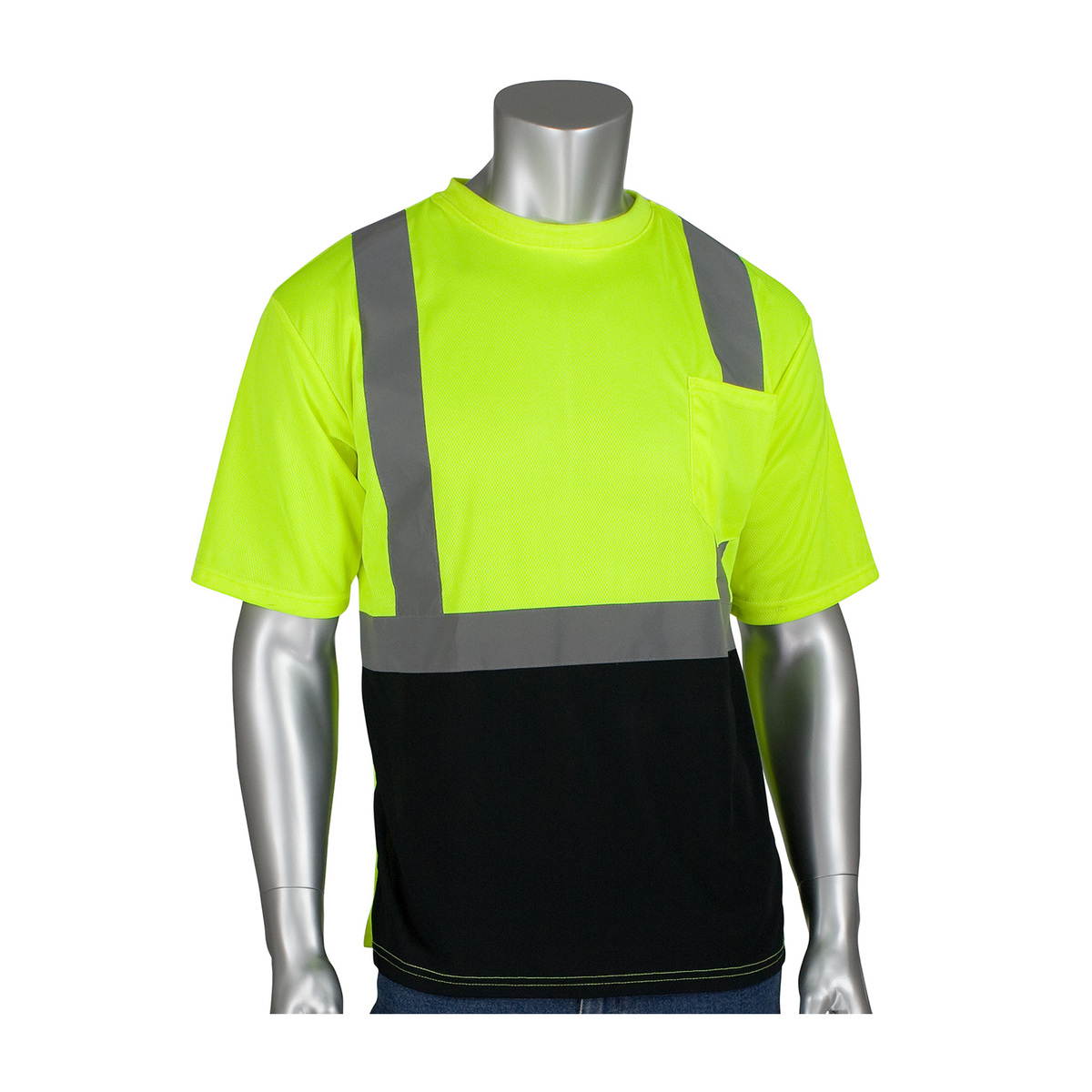 PIP® 3X Hi-Viz Yellow/Hi-Viz Orange 1 Polyester/Birdseye Mesh Two-Tone Short Sleeve Shirt - PIP3121250BLY3X