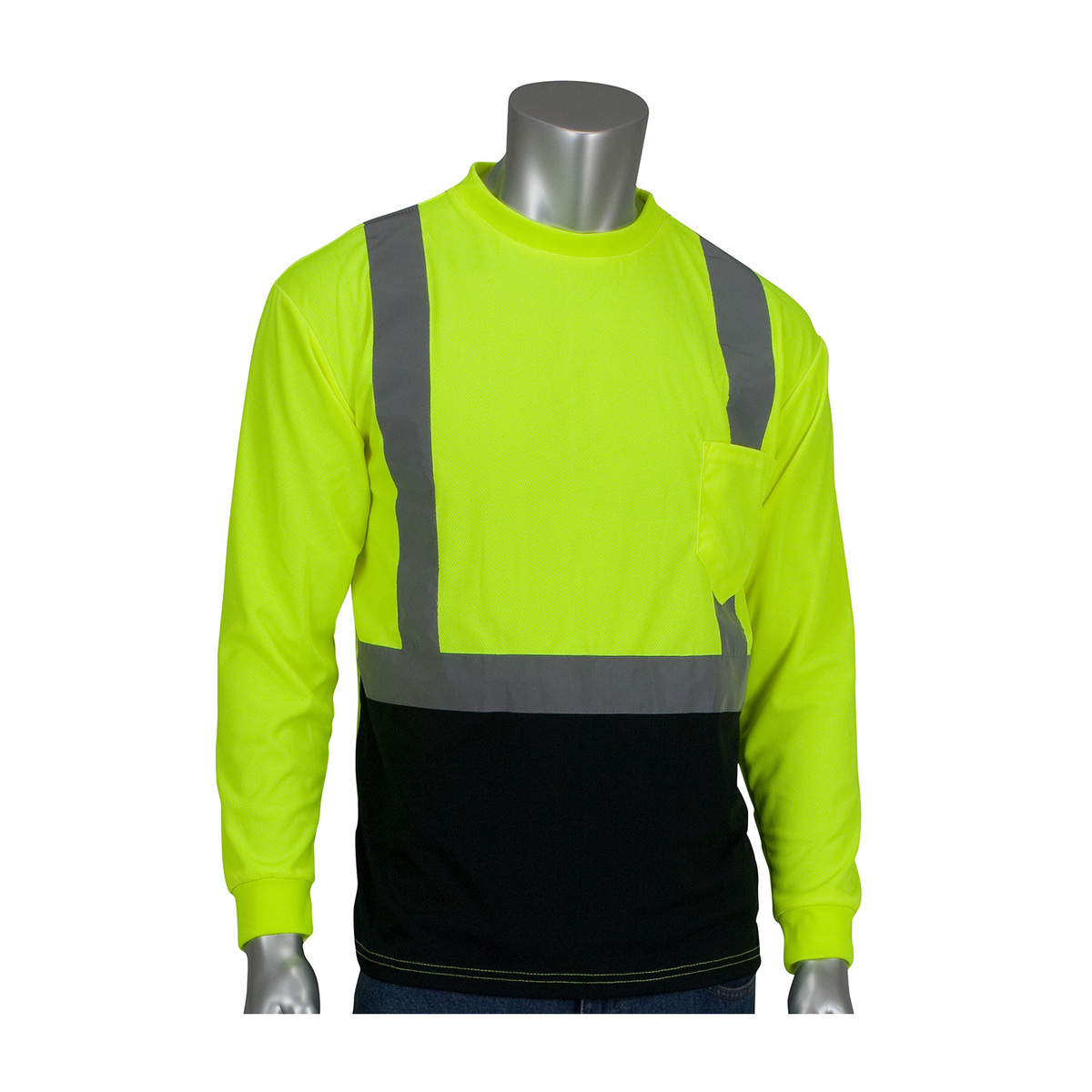 PIP® 2X Hi-Viz Yellow/Hi-Viz Orange 1 Polyester/Birdseye Mesh Two-Tone Long Sleeve Shirt - PIP3121350BLY2X