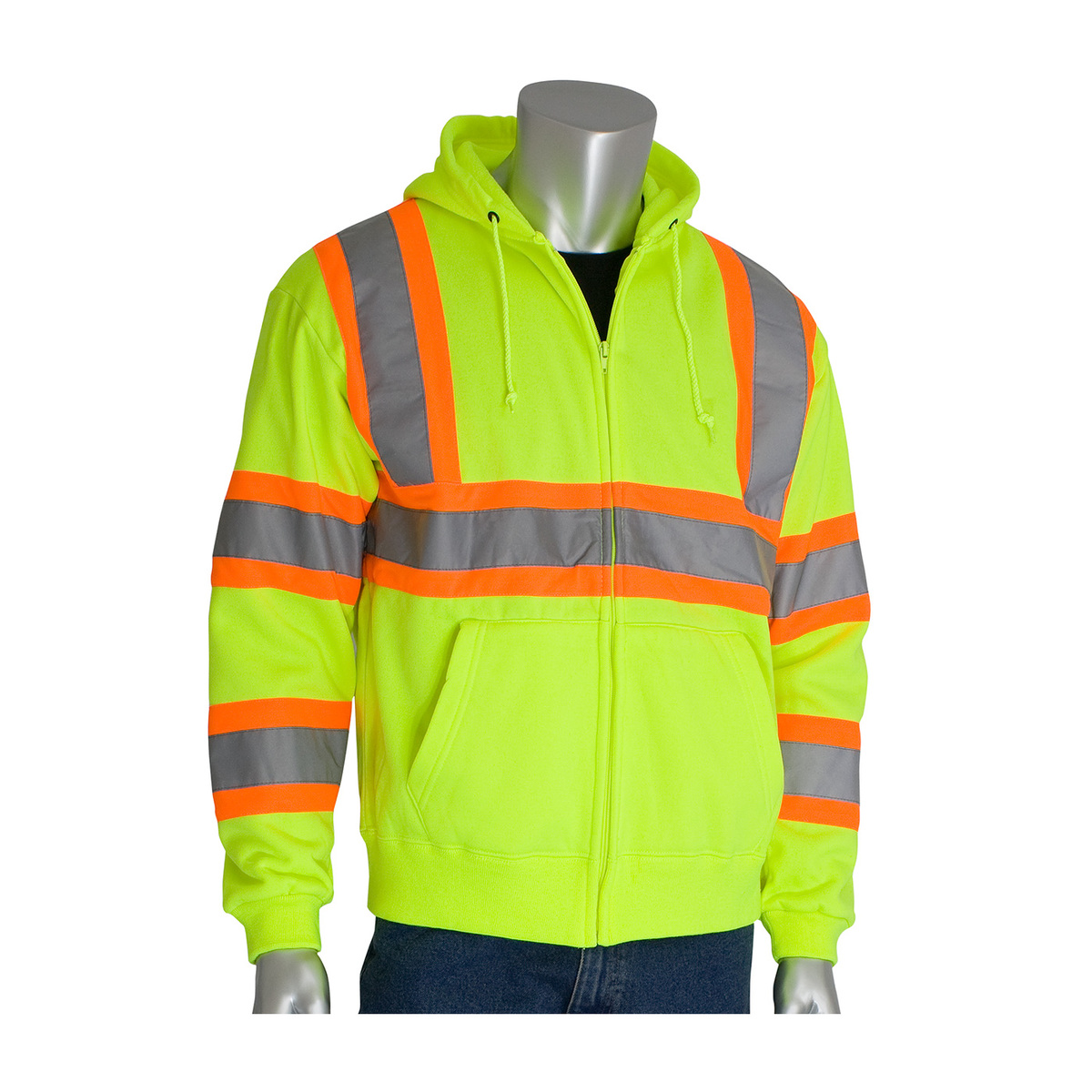 PIP® Large Hi-Viz Yellow/Hi-Viz Orange Polyester/Fleece Two-Tone Hooded Sweatshirt