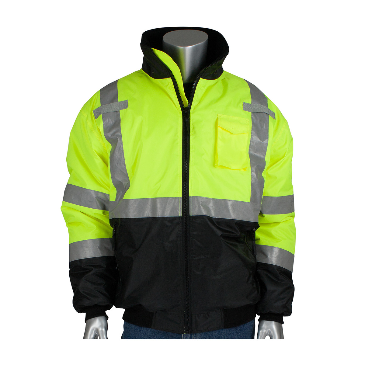 PIP HiViz Yellow PolyesterFleece TwoTone Bomber Coat PIP3331740LY3X for sale online at autumn supply