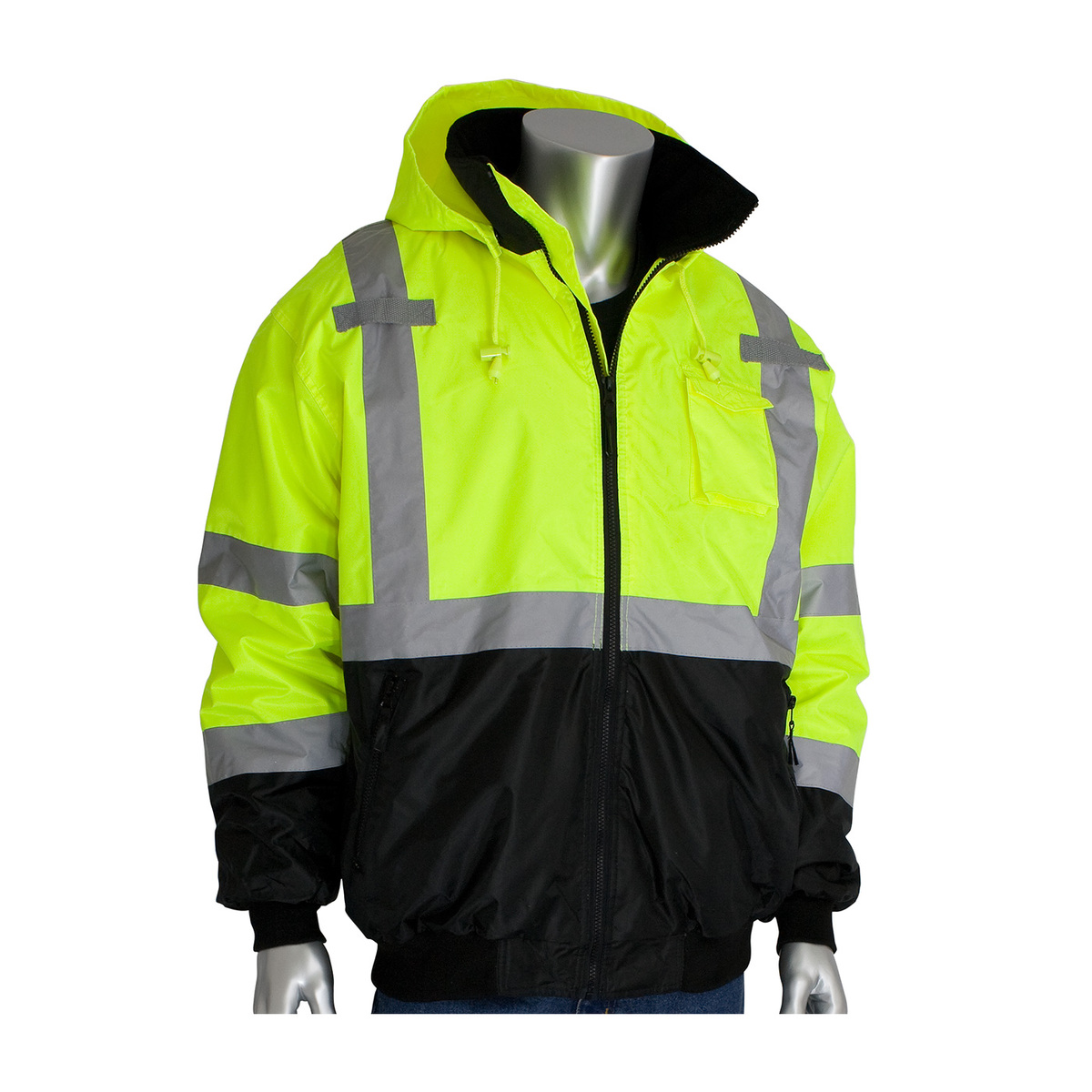 PIP HiViz Yellow Bomber Coat w/Removeable Fleece Line PIP3331766LY3X for sale online at autumn supply