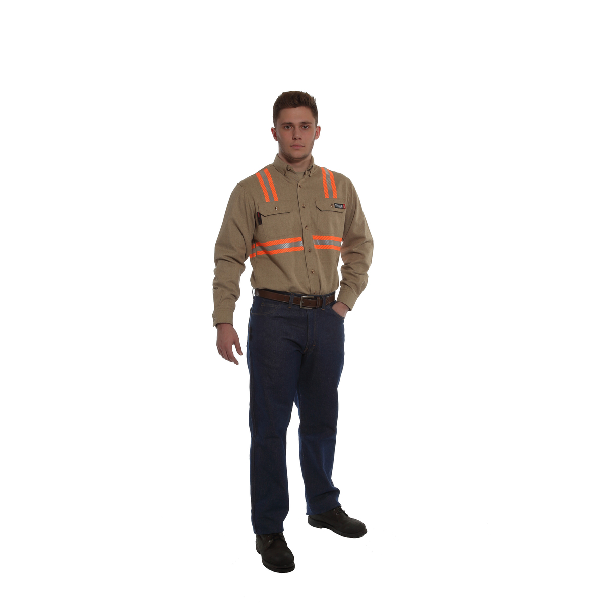 National Safety Apparel Medium Regular Tan TECGEN® SELECT® OPF Blend Twill Flame Resistant Work Shirt With Button Front Closure