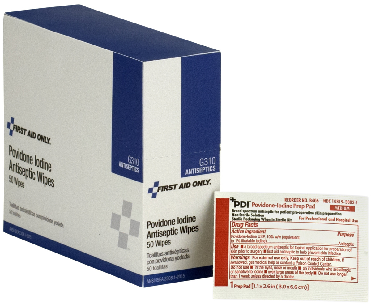 First Aid Only 1 14 X 2 12 PVP Iodine Wipes 50 Per Box AU3G310 for sale online at autumn supply