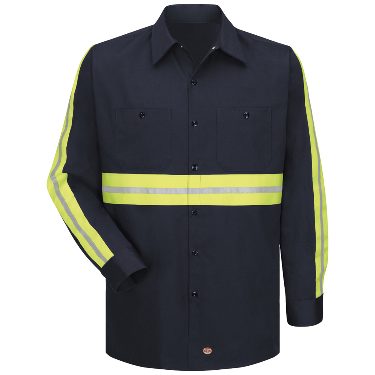 Red Kap® Medium/Regular Navy With Yellow/Green Visibility Trim 6 Ounce Cotton Shirt With Button Closure