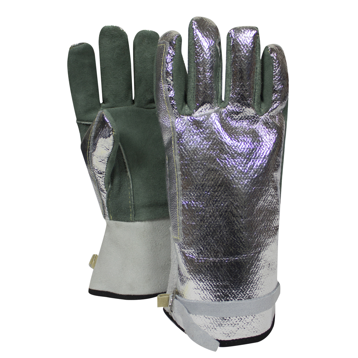 National Safety Apparel® CARBON ARMOUR™ Regular Green 18 Ounce Aluminized OPF/DuPont™ Kevlar® Heat Resistant Gloves With Wool/Co