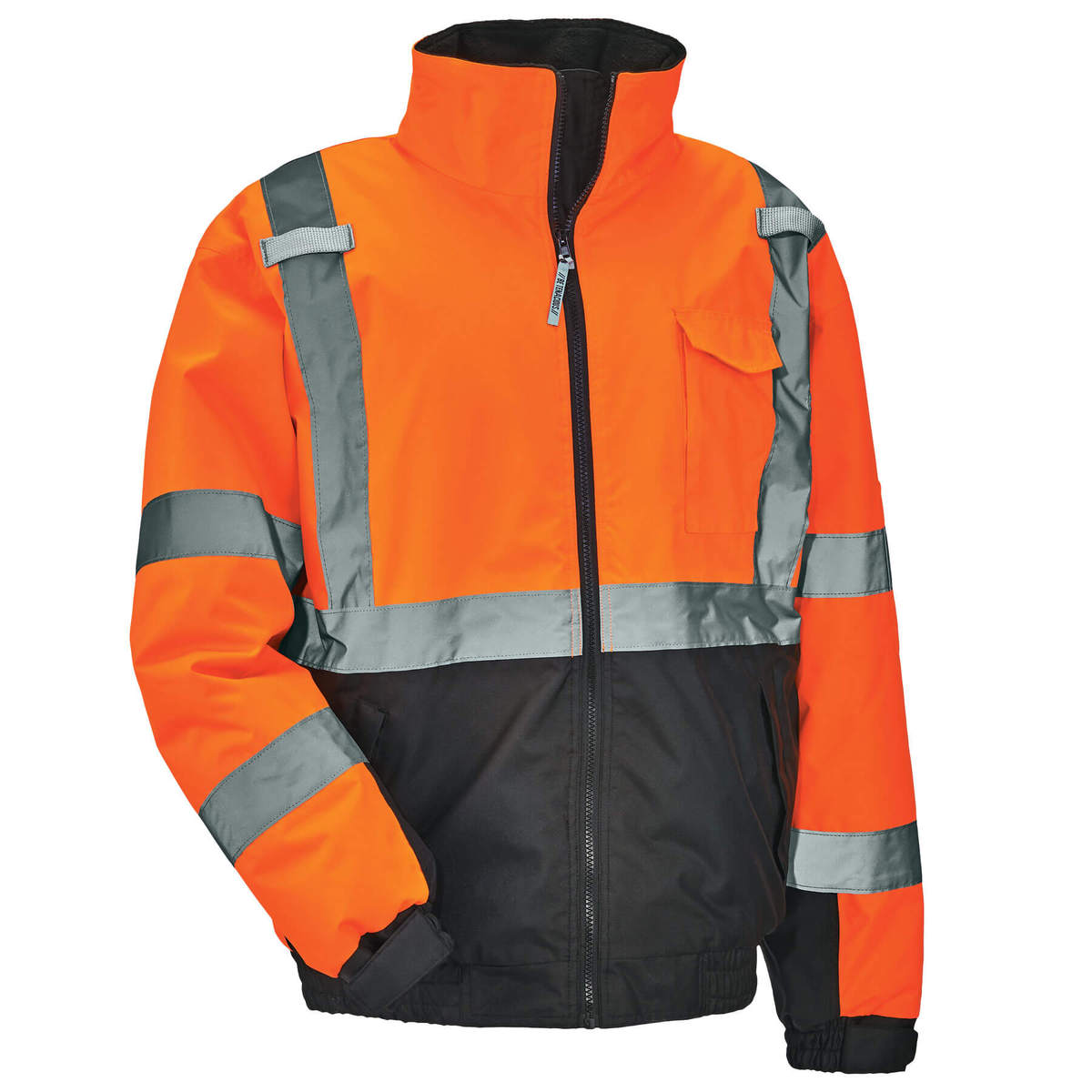 Ergodyne Large Hi-Viz Orange And Black GloWear® 8377 300D Oxford Polyester/Polyurethane Weatherproof Quilted Thermal Bomber Jack