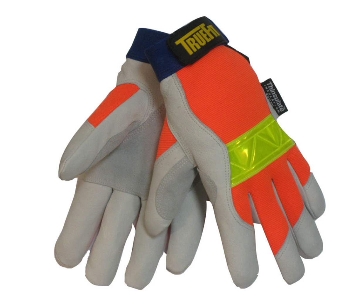 Tillman® Medium Gray, Orange And Yellow Reflective TrueFit™ Pigskin Thinsulate™ Lined Cold Weather Gloves