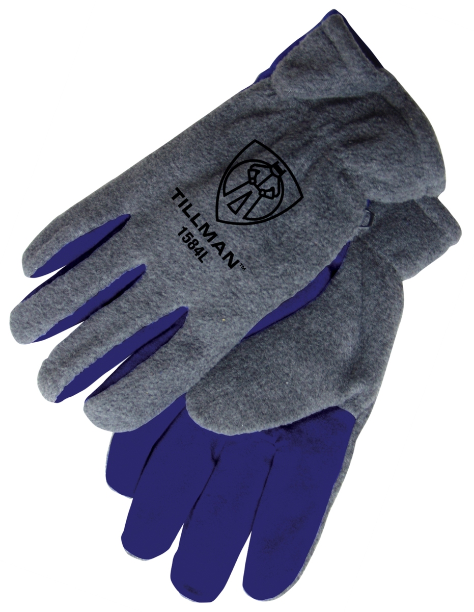 Tillman® Medium Gray And Blue Polar Fleece And Leather ColdBlock™/Cotton/Polyester Lined Cold Weather Gloves