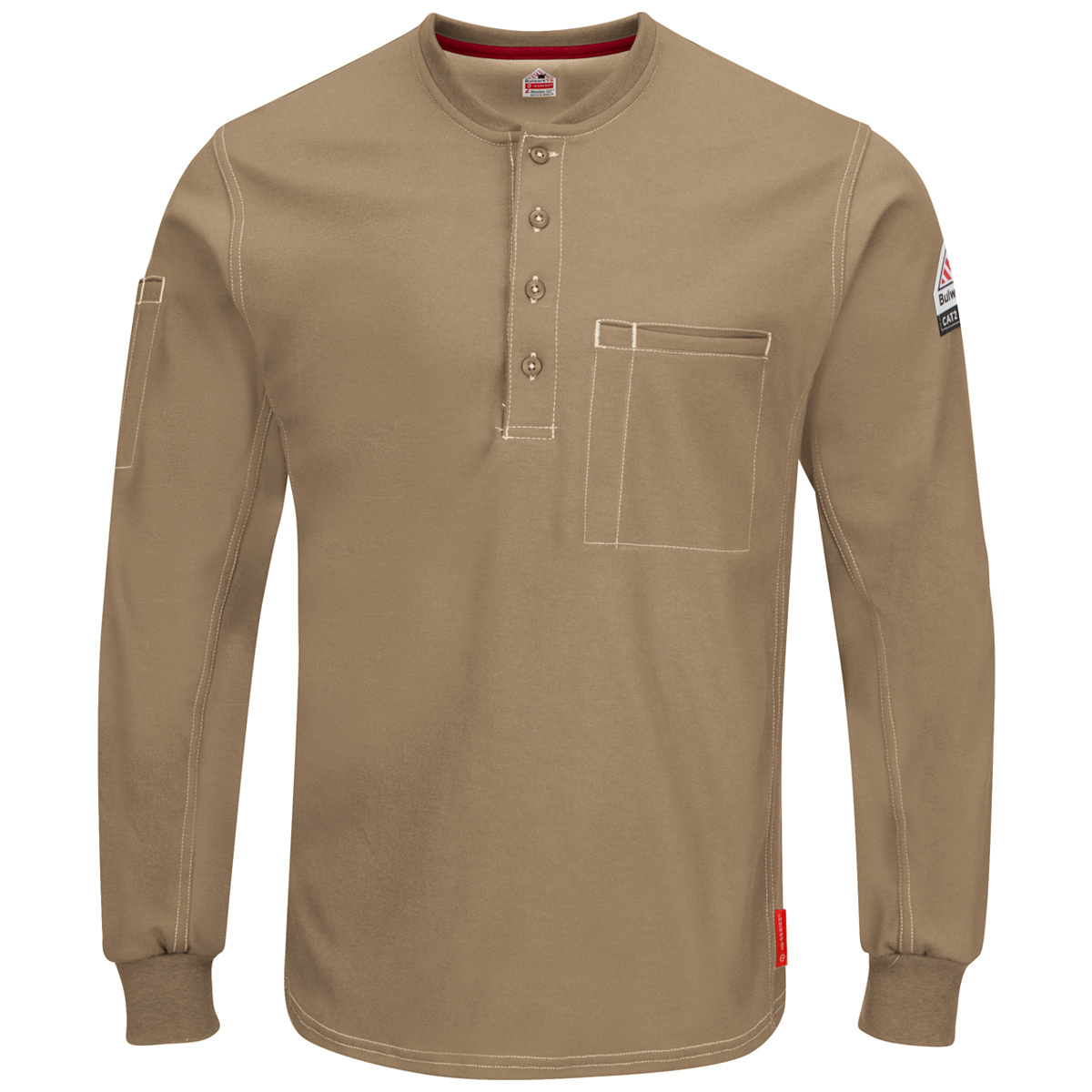 Bulwark® 4X Regular Khaki Westex G2™ fabrics by Milliken®/Cotton |Polyester Flame Resistant Henley Shirt With Button Front Closu