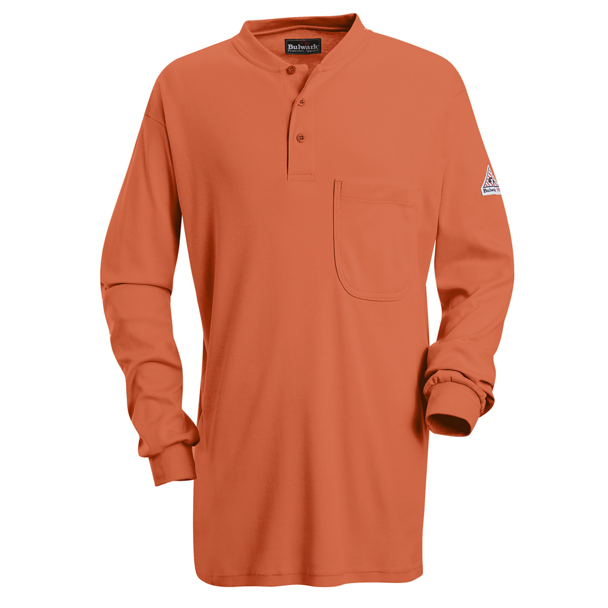 Bulwark® 4X Regular Orange EXCEL FR® Interlock FR Cotton Flame Resistant Henley Shirt With Button Front Closure