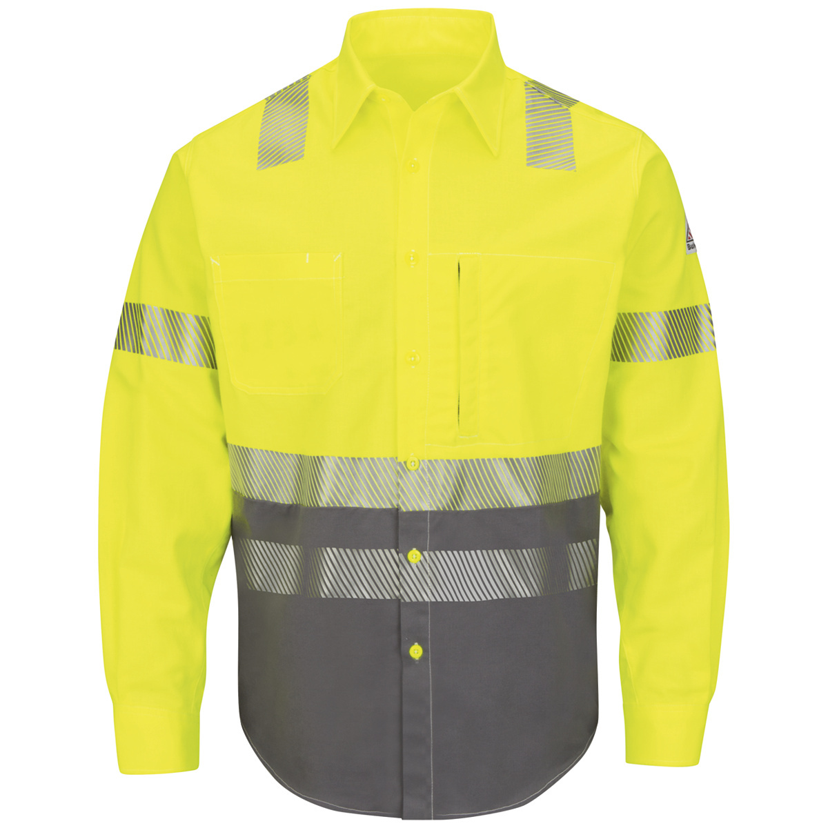 Bulwark® 2X Tall Hi-Viz Yellow And Gray Westex Ultrasoft®/Cotton/Nylon Hi-Visibility Flame Resistant Uniform Shirt With Button F