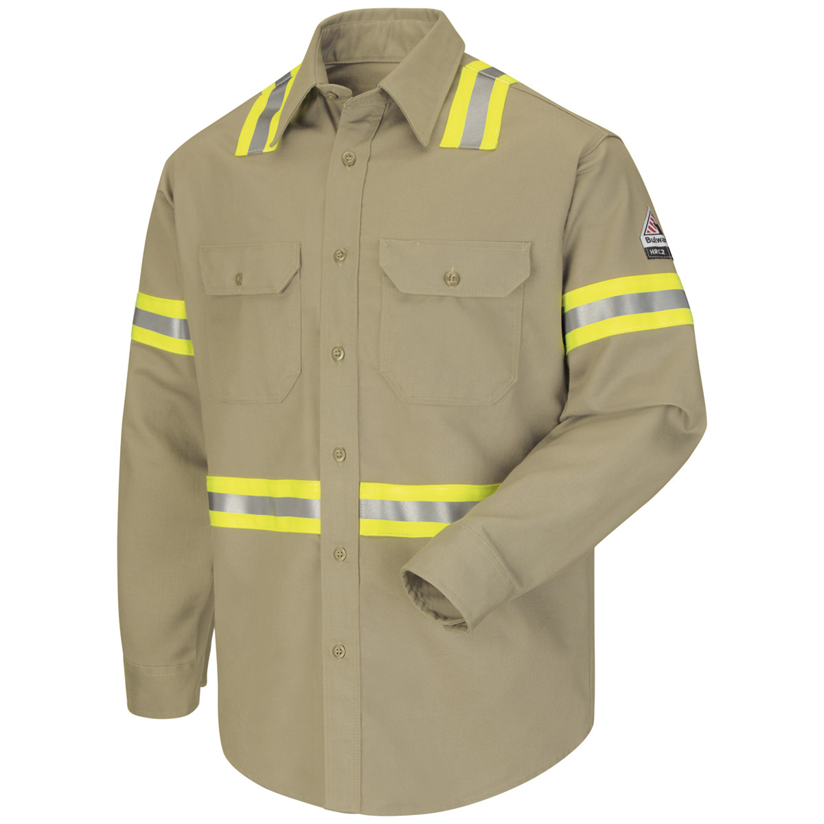 Bulwark® Large Regular Khaki EXCEL FR® ComforTouch® Flame Resistant Uniform Shirt With Button Front Closure