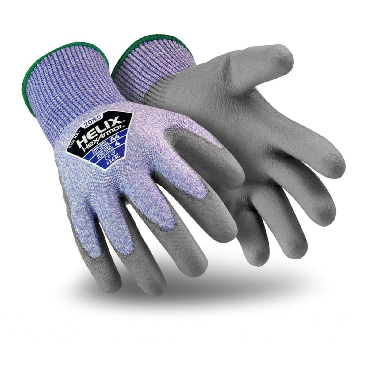 HexArmor® 2X Helix® 13 Gauge High Performance Polyethylene And Fiberglass Cut Resistant Gloves With Polyurethane Coated Palm And