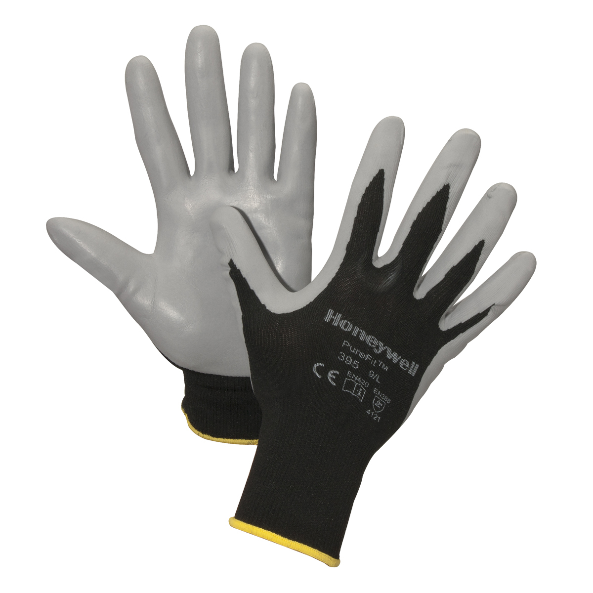 Honeywell Large Pure Fit™ 395 13 Gauge Gray And Black Nitrile Palm And Fingertips Coated Work Gloves With Black Nylon Liner And