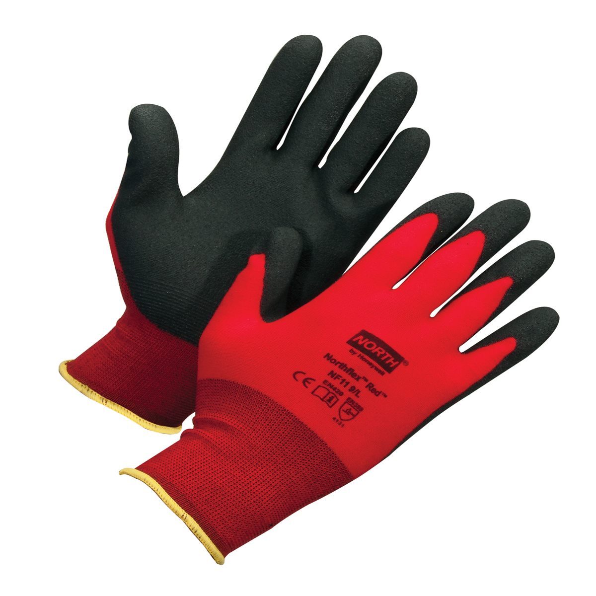 Honeywell 2X NorthFlex Red™ NF11 15 Gauge Black Foam PVC Palm And Fingertips Coated Work Gloves With Red Nylon Liner And Knit Wr